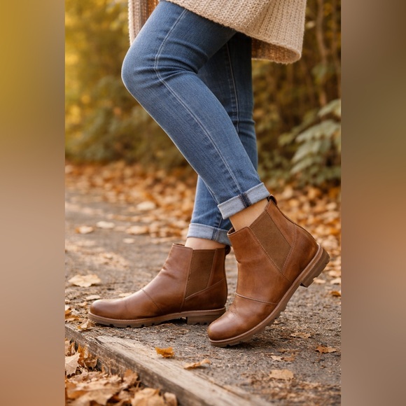 Sorel Shoes - Sorel NL3022 Leather Chelsea Boots Brown Waterproof Lug Sole Women’s 10.5
